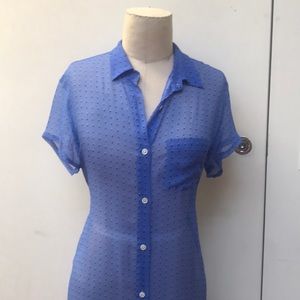 Steven Alan blue silk T shirt button up dress
